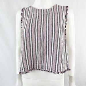 Bella Dahl White, Red & BLue Striped Sleeveless Boxy Crop Top Size M Linen